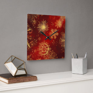 Reloj Cuadrado Opulencia de Yuletide: Hilos Dorados de Navidad
