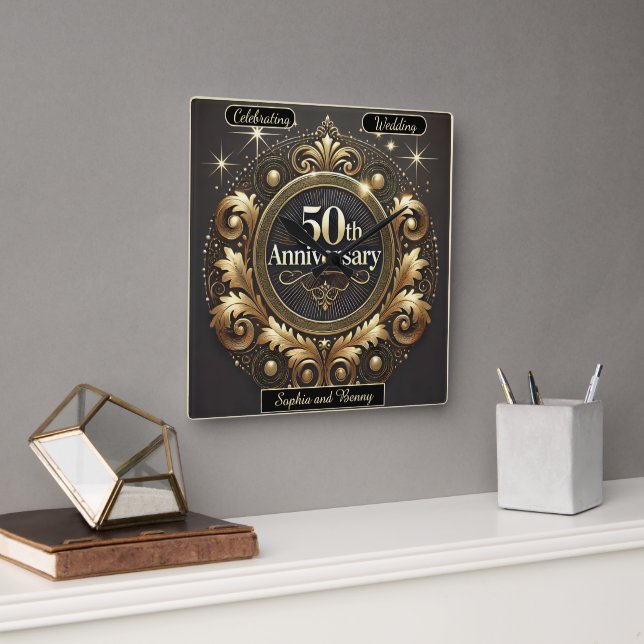 Reloj Cuadrado Opulento oro: Obra maestra del 50 aniversario (Oficina)
