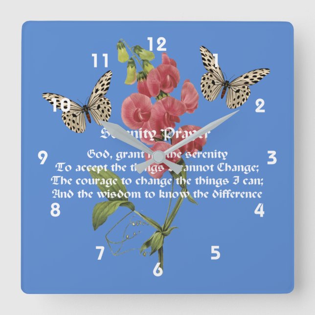 Reloj Cuadrado Oración De Serenidad Y Mariposa      (Anverso)