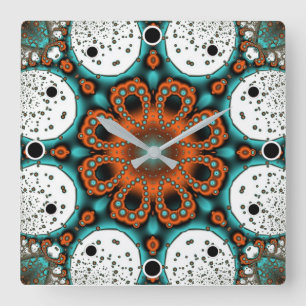 Reloj Cuadrado Orange and Teal Green fractal Flower