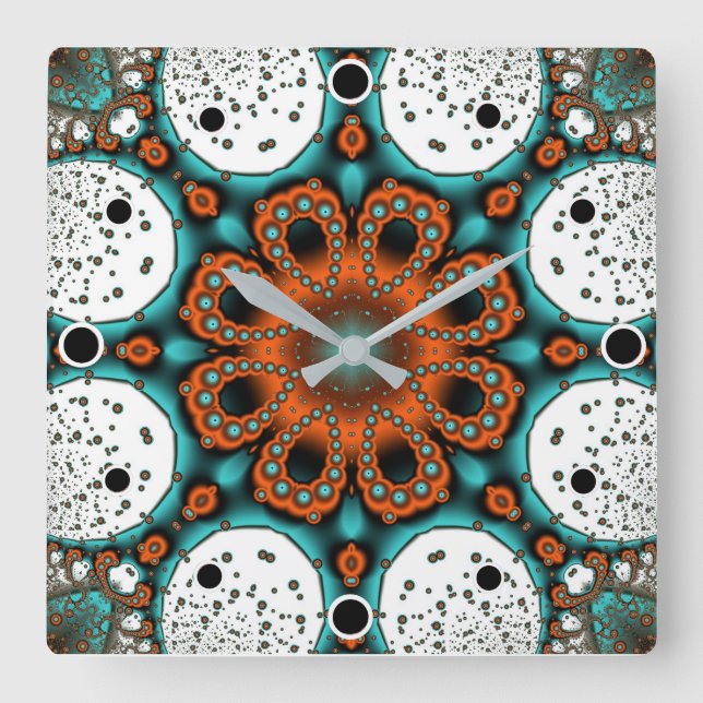 Reloj Cuadrado Orange and Teal Green fractal Flower (Anverso)