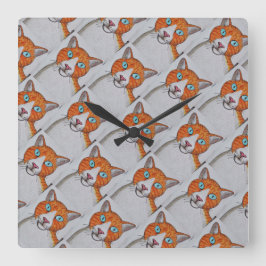 Reloj Cuadrado orange and white Cat Wall Clock