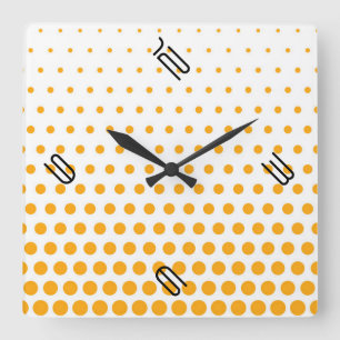 Reloj Cuadrado Orange Polka Dot Modern White