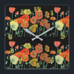 Reloj Cuadrado Orange Red poppy Poppies Floral Watercolor Black<br><div class="desc">Orange Red poppy Poppies Floral Watercolor Black Square Wall Clock. Designed from my original watercolour art.</div>