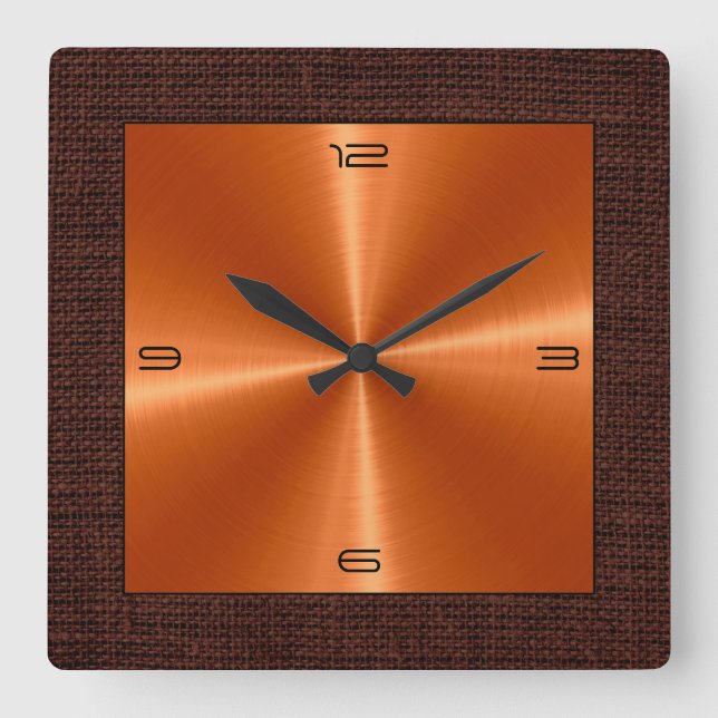 Reloj Cuadrado Orange Stainless Steel Modern Burlap Border (Anverso)