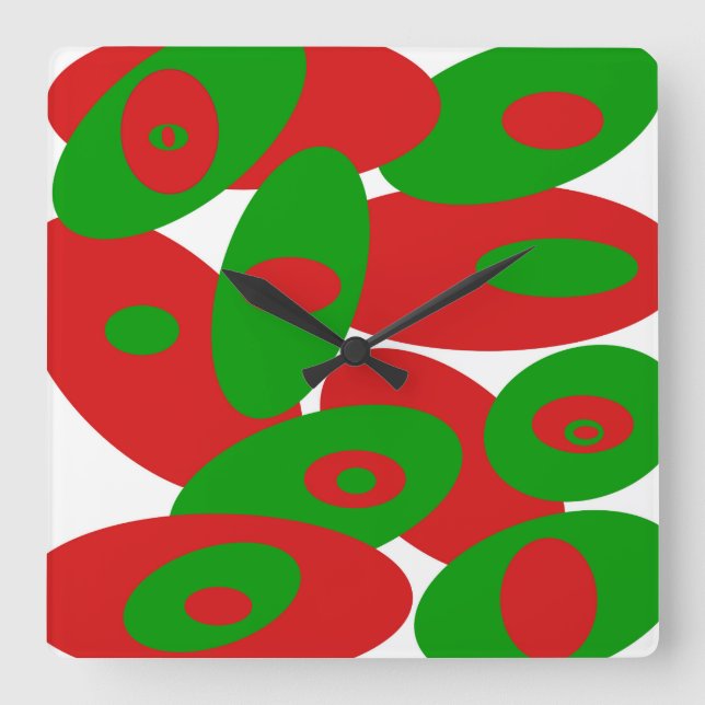 Reloj Cuadrado Orbes rojas, verdes y blancas (Anverso)
