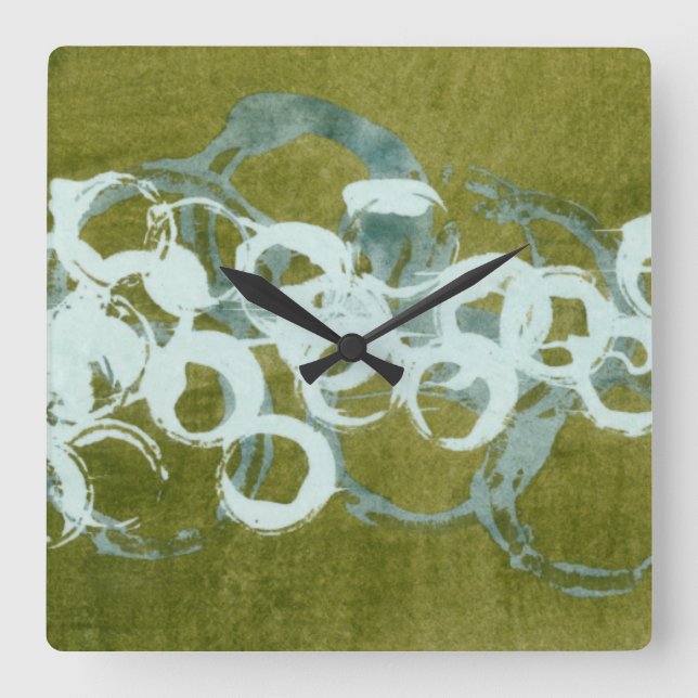 Reloj Cuadrado Orbes verdes I (Anverso)