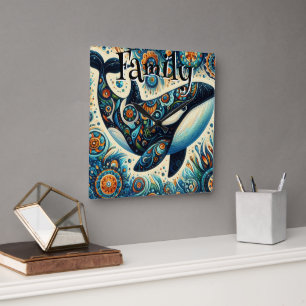 Reloj Cuadrado Orca Killer Whale Whimsical Nautical Personalizado