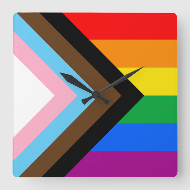 Reloj Cuadrado Orgullo de progreso LGBTQ+ (Anverso)