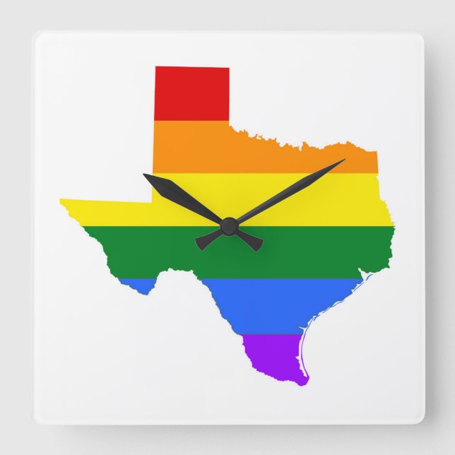 Reloj Cuadrado Orgullo gay| Arcoiris de Texas (Anverso)