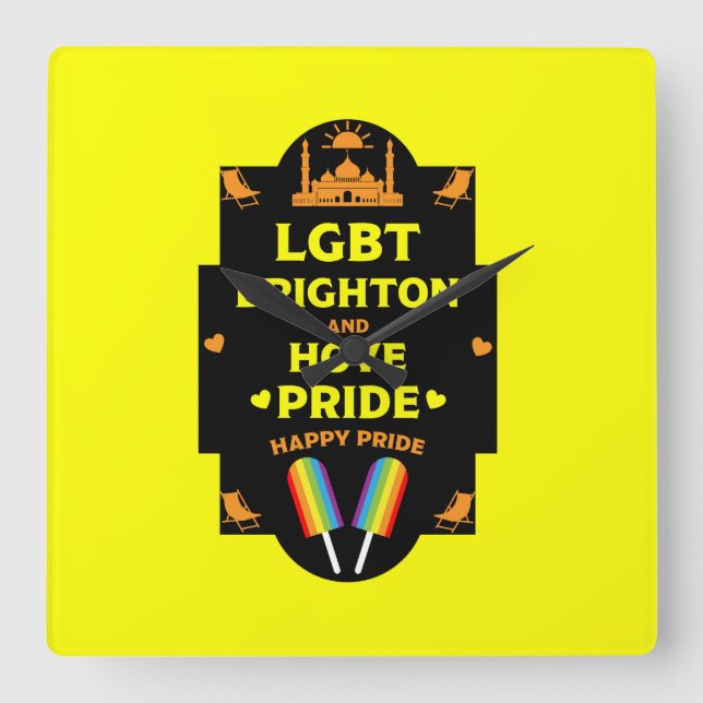 Reloj Cuadrado Orgullo Gay Brighton (Anverso)