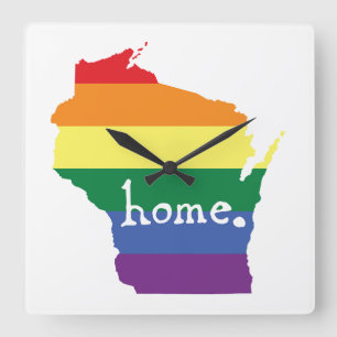 Reloj Cuadrado Orgullo Gay de Wisconsin   Mapa del hogar