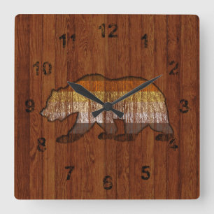 Reloj Cuadrado Orgullosos colores de oso de madera rústica campes