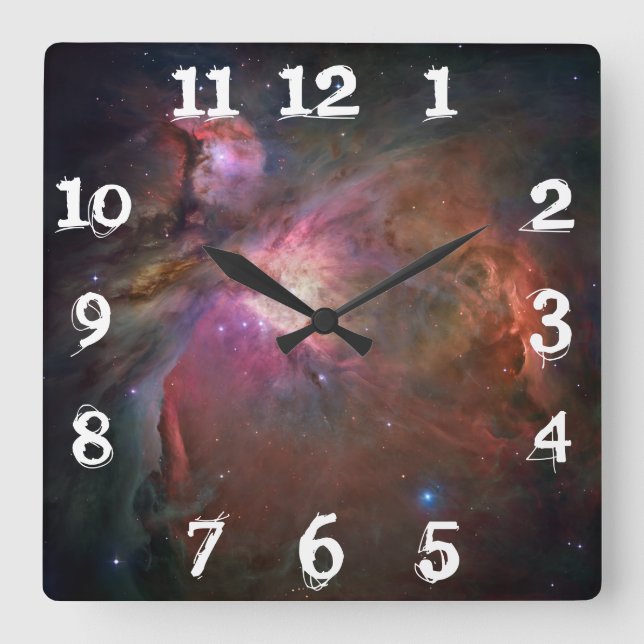Reloj Cuadrado Orion Nebula Foto Guay Números blancos (Anverso)