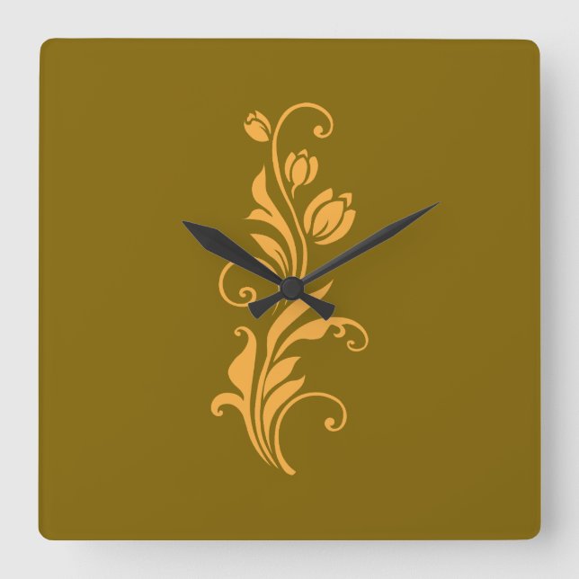 Reloj Cuadrado Ornamental Floral Flower Design  (Anverso)