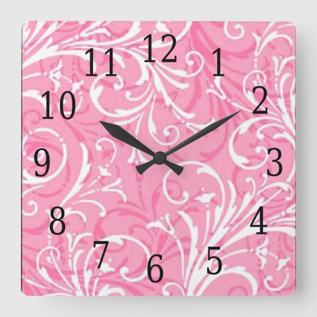 Reloj cuadrado ornamental rosado (Anverso)