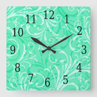 Reloj cuadrado ornamental verde de la menta