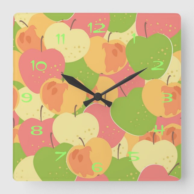 Reloj Cuadrado Ornamento con manzanas (Anverso)
