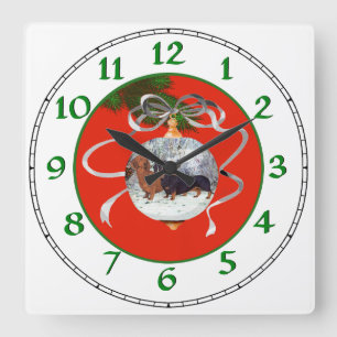 Reloj Cuadrado Ornamento de Navidad de Dachshunds