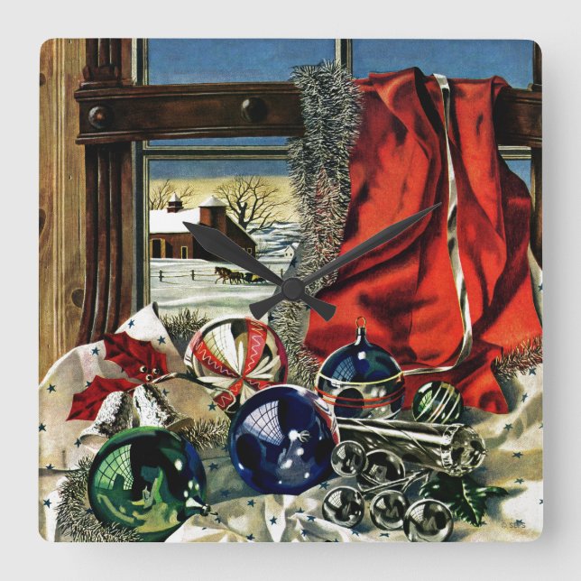 Reloj Cuadrado Ornamentos de Navidad (Anverso)