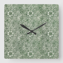 Reloj Cuadrado Ornate floral pattern of white flowers & leaves