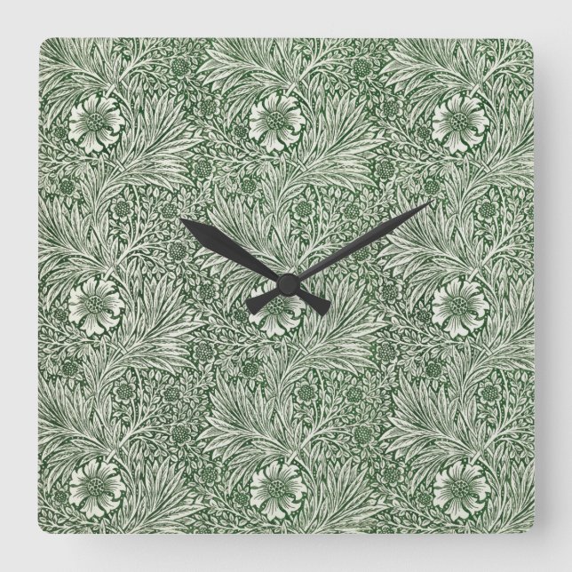 Reloj Cuadrado Ornate floral pattern of white flowers & leaves (Anverso)