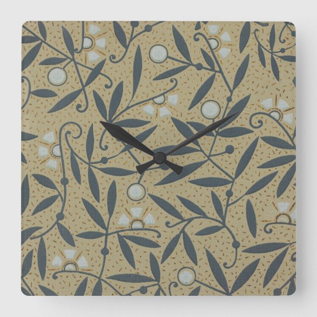 Reloj Cuadrado Ornate floral pattern with dark blue vines  (Anverso)