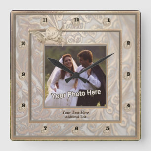 Reloj Cuadrado Ornate Gold Boda Keepsake Photo Wall Clock