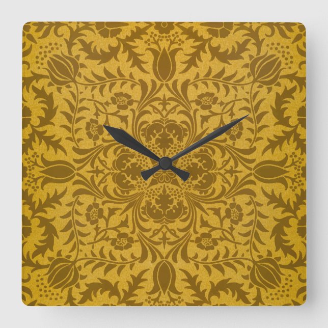 Reloj Cuadrado Ornate gold floral pattern with symmetrical (Anverso)