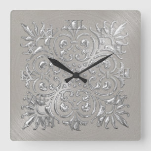 Reloj Cuadrado Ornate Silver Grabado en relieve look números roma