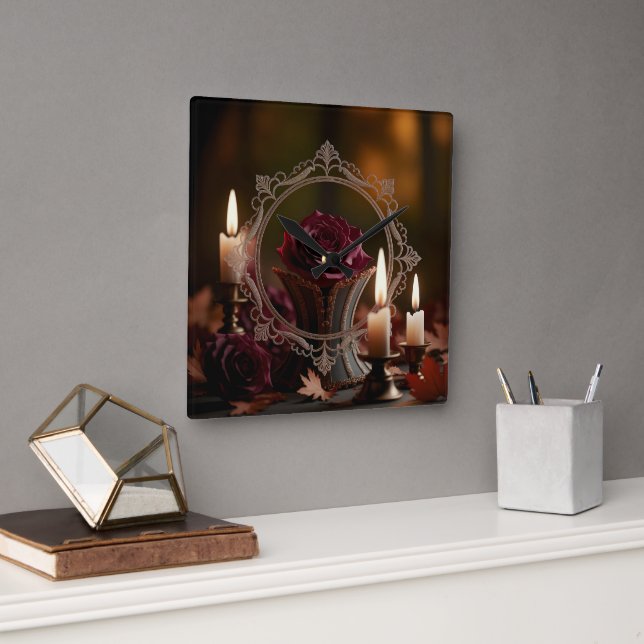 Reloj Cuadrado Ornate Victorian Mirror Purple Rosa Candlelight (Oficina)