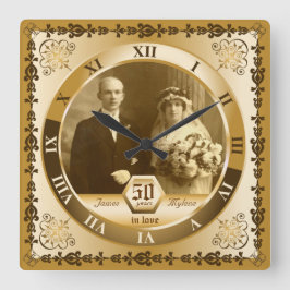 Reloj Cuadrado Ornato de Personalizado del Aniversario del Boda d