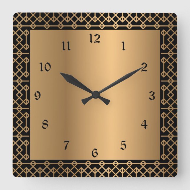 Reloj Cuadrado Oro Art Deco y encantamiento negro (Anverso)