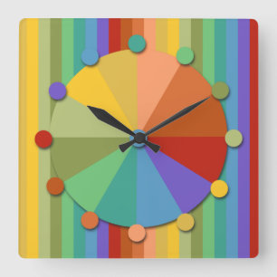 Reloj Cuadrado Oro, azul, franjas verdes Fun Square Wall Clock
