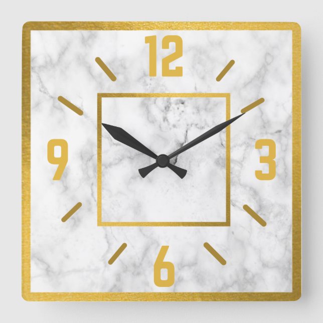 Reloj Cuadrado Oro Clásico Y Mármol Blanco De Faux (Anverso)