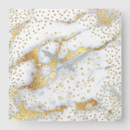 Reloj Cuadrado Oro de mármol del confeti de los cristales grises