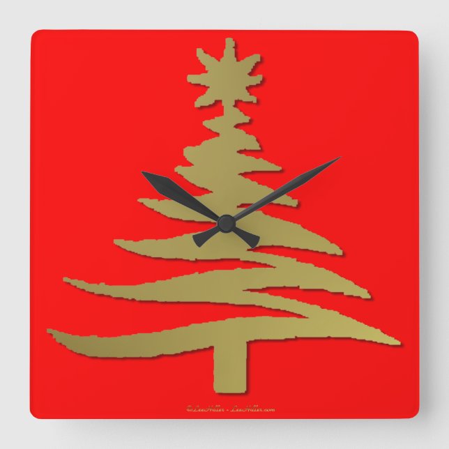 Reloj Cuadrado Oro del patrón del árbol de Navidad (Anverso)