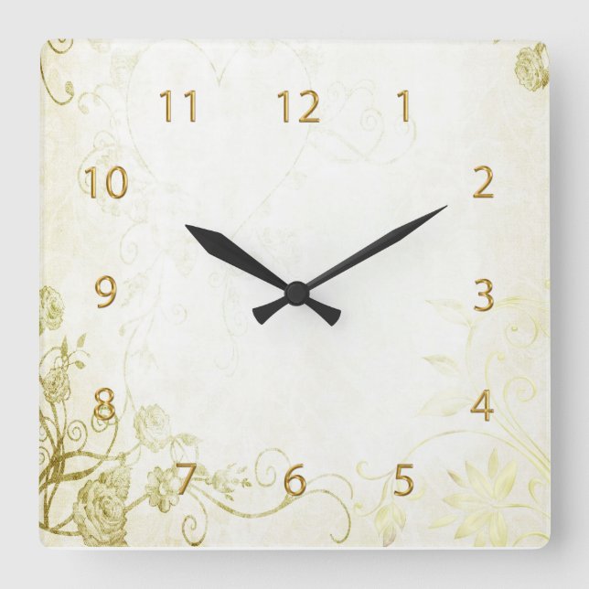 Reloj Cuadrado Oro elegante (Anverso)