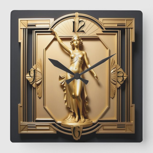 Reloj Cuadrado Oro elegante Art Deco (Anverso)