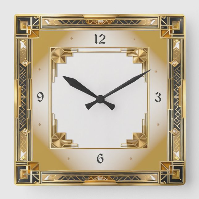 Reloj Cuadrado Oro elegante Art Deco (Anverso)