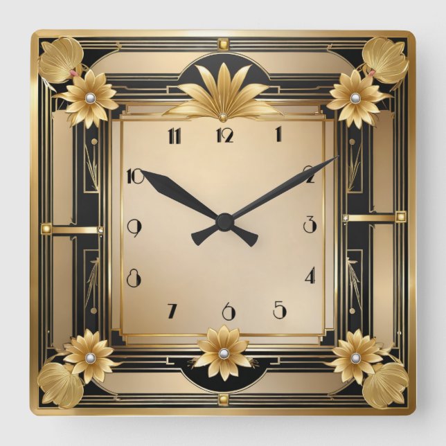 Reloj Cuadrado Oro elegante Art Deco (Anverso)