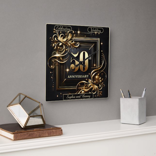 Reloj Cuadrado Oro Lustroso: Celebración de 50 años (Oficina)