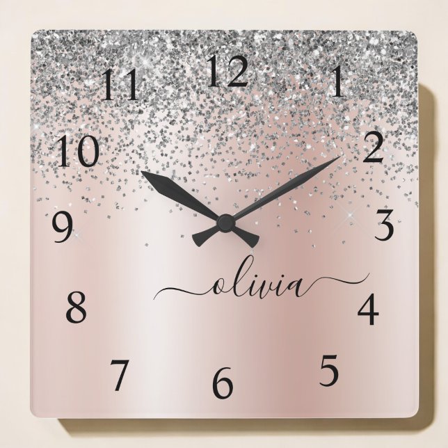 Reloj Cuadrado Oro Rosa - Monograma Purpurina Rubor rosado platea (Subido por el creador)