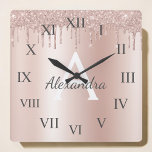 Reloj Cuadrado Oro Rosa - Nombre Metalizado del monograma del Pur<br><div class="desc">Oro Rosa - Rubor Pink Faux Relieve metalizado Metallic Sparkle Purpurina Cepillado Monograma Metalizado y reloj de pared de lujo inicial. Esto hace que el dulce perfecto cumpleaños 16, boda, ducha de novia, aniversario, ducha de bebé o fiesta de soltera sea regalo para alguien que ama el lujo glam y...</div>