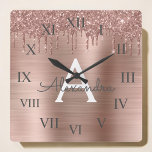 Reloj Cuadrado Oro Rosa - Nombre Metalizado del monograma del Pur<br><div class="desc">Oro Rosa - Rubor Pink Faux Relieve metalizado Metallic Sparkle Purpurina Cepillado Monograma Metalizado y reloj de pared de lujo inicial. Esto hace que el dulce perfecto cumpleaños 16, boda, ducha de novia, aniversario, ducha de bebé o fiesta de soltera sea regalo para alguien que ama el lujo glam y...</div>