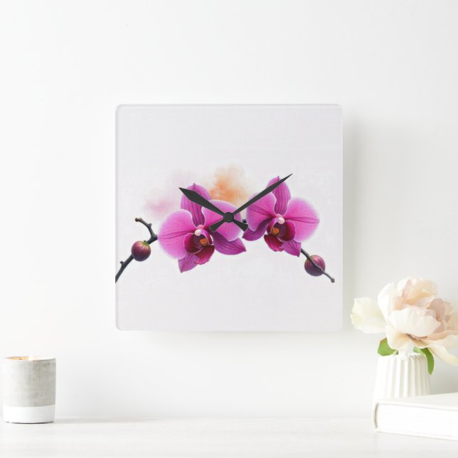 Reloj Cuadrado Orquídea Flor de Amanecer (Hogar)