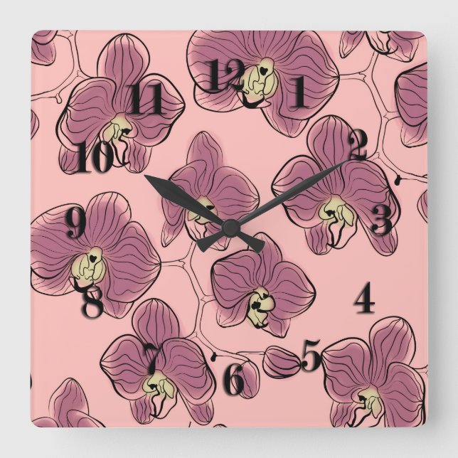 Reloj Cuadrado Orquídeas acuáticas sin foco flor de falaenopsis b (Anverso)