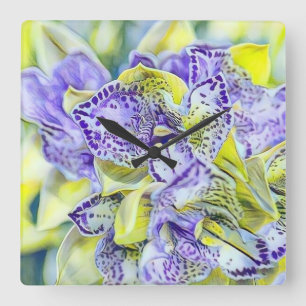 Reloj Cuadrado Orquídeas amarillas de color púrpura y suave color