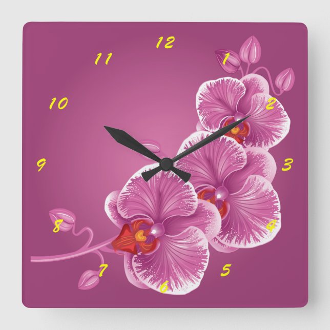 Reloj Cuadrado Orquídeas púrpura (Anverso)