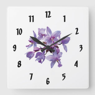 Reloj Cuadrado Orquídeas púrpuras con excremento